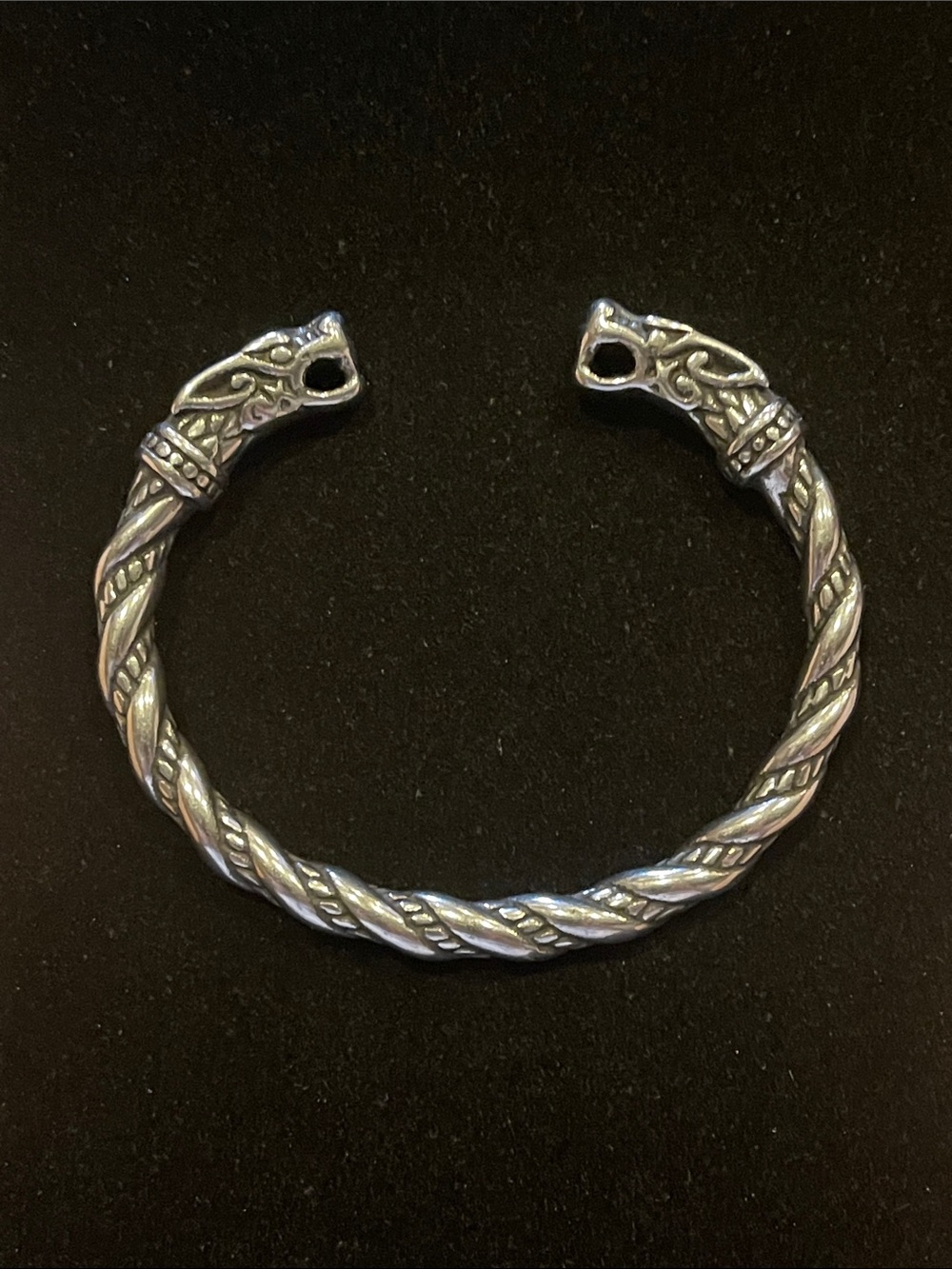 Silver-Stainless Steel Twisted Dragon Head Cuff Bracelet